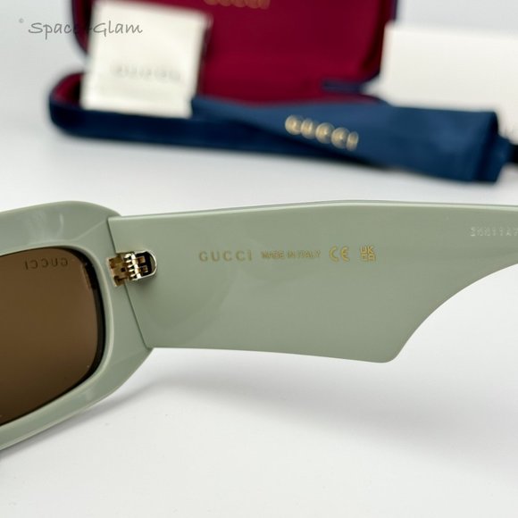 BRAND NEW Gucci GG1426S 004 Solid Sage Brown Unisex Rectangle Sunglasses - Picture 9 of 11